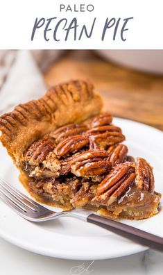 pecan pie on a plate with a fork