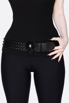 BAD BONES. ﻿I feel at home in black. - Faux Leather.- Statement Skull.- Studs.- XS-S: 104cm/41"; M-L: 115cm/45.3"; XL-XXL: 130cm/51.2" Full Length.Get ready to cause some trouble; faux-leather belt featuring a statement skull and studs, all monochrome hardware.Mix and Match as your dark heart desires!With KILLSTAR branding, 100% PU. 2010 Fashion, Edgy Accessories, Bad To The Bone, Dark Heart, Beltane, Studded Belt, Faux Leather Belts, Womens Size Chart, Looks Style