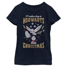 a black t - shirt with an image of two owls and the words harry's christmas