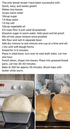 an image of bread being made in the oven with instructions on how to make it