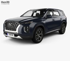 the front view of a blue suv on a white background with an inscription hum 3d