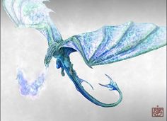 a blue dragon is flying through the air