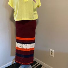 New, Free People Skirt Fitted Multicolor Casual Maxi Skirt, Fitted Casual Multicolor Maxi Skirt, Casual Red Maxi Skirt For Fall, Casual Fitted Multicolor Maxi Skirt, Red Fitted Cotton Maxi Skirt, Fitted Red Cotton Maxi Skirt, Free People Skirt, Red Yellow, Free People