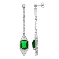 Dazzling with green and white cubic zirconia gemstones, these sterling silver drop earrings lend an elegant touch to your wardrobe. Dazzling with green and white cubic zirconia gemstones, these sterling silver drop earrings lend an elegant touch to your wardrobe. Metal: sterling silver Backings: post Packaging: boxed Finish: polished Length: 57 mmSTONE DETAILS Stone type: green & white cubic zirconia Total weight: 3 ct. Shape: baguette cut, round Gemstones may have been treated to enhance their Green Cubic Zirconia Diamond Drop Earrings, Classic Green Diamond Drop Earrings, Green Diamond Drop Earrings, Green Diamond Drop Earrings With Accents, Green Diamond Accent Drop Earrings, Green Cubic Zirconia Drop Earrings, Green Cubic Zirconia Earrings For May Birthstone, Green Diamond Accented Drop Earrings, Green Diamond Drop Earrings With Prong Setting