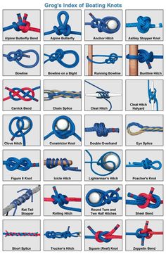 an image of many different types of knots on the webpage, all in blue and red