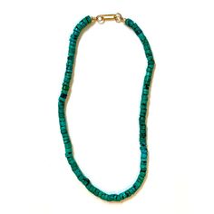 A beautiful shade of green turquoise 4mm smooth heishi-style stones finished with 14k gold filled finding and a gold plated clip clasp which can be worn in the back like a traditional necklace, or swung around to the front and loaded with charms or a pendant. Traditional Necklace, Pearl Gemstone, Green Turquoise, Turquoise Gemstone, Earring Necklace, Gemstone Necklace, Ring Necklace, Shades Of Green, Charm Jewelry