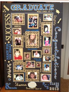 a black and gold graduation board with pictures on it