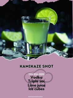 Kamakazi Shot Recipe, Extravagant Cocktails, Kamikaze Shot, Cocktails For Beginners, Alcohol Shots, Bartender Recipes, Liquor Recipes, Cocktail Drinks Alcoholic, Cocktail Party Food