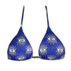 Blue Greek Eye Brazilian Triangle Bikini Top Maretoa Bikini Item Is Out Of Stock On Their Website Blue Printed Swimwear For Beach, Blue Printed Swimwear For The Beach, Blue Swimwear With Built-in Bra For Summer, Blue Printed Halter Neck Swimwear, Blue Summer Swimwear With Built-in Bra, Blue Triangle Top Swimwear For Vacation, Blue Triangle Top Swimwear For Summer, Blue Bra-friendly Swimwear For Poolside, Blue Beachwear For Festival