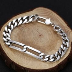 Silver Bracelets With Rectangular Curb Chain Links, Classic Rectangular Silver Chain Bracelet, Men Bracelet Silver, Silver Cuban Chain, Mens Sterling Silver Jewelry, Mens Bracelet Designs, Cuban Chain Bracelet, Curb Chain Bracelet, Silver Chain For Men