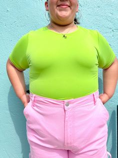 The softest bodysuit you will EVER own!! This soft green bodysuit is the perfect colorful closet staple- it's super easy to style! Jeans, colorful pants, a cute skirt, under a dress, you name it! This shade of green looks great with pinks, blues, and oranges!! True to size. 96% Polyester 4% Spandex Super soft material with stretch Pairs great with pinks, blues, and oranges! Style with jeans, colorful pants, or a cute skirt! Megan is 5'5 wearing a size 2X and typically wears a size 2X. Kristin is Pink Short Sleeve Bodysuit For Summer, Casual Pink Short Sleeve Bodysuit For Summer, Spring Stretch Bodysuit With Short Sleeves, Spring Casual Short Sleeve Bodysuit, Green Stretch Bodysuit, Multicolor Stretch Bodysuit Casual Style, Fitted Short Sleeve Bodysuit For Spring, Casual Multicolor Stretch Bodysuit, Casual Green Stretch Bodysuit