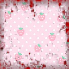 a pink background with white polka dots and strawberries