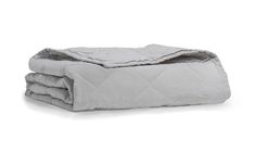 two blankets folded on top of each other in grey color, with one blanket folded over it