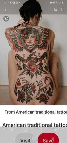 the back of a woman's body with tattoos on it