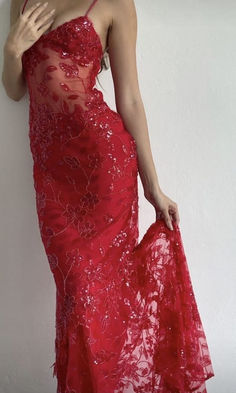 prom dress: red floral embroidered Red Beaded Dress, Prom Dress Ideas, Red Maxi Dress, Hoco Dress, Classy Prom Dresses, Red Maxi