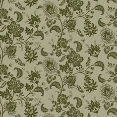 a green floral pattern with leaves and flowers