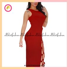 Danielle Stringed Bodycon Red Dress Trendy Red Sleeveless Midi Dress, Trendy Red Sleeveless Dress, Red Bodycon Dress For Summer Clubbing, Red Summer Maxi Dress For Night Out, Casual Red Maxi Dress For Party, Casual Red Midi Dress For Party, Red Bodycon Dress For Club In Spring, Elegant Red Bodycon Dress For Summer, Casual Red Maxi Dress For Night Out