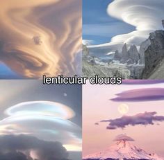 four different types of clouds with the words lenticular clouds above them and below it