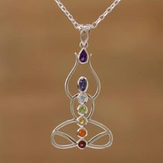 Multi-gemstone pendant necklace, 'Harmonious Mind' - Multi-Gemstone Chakra Meditation Pendant Necklace from India Reiki 2, Pendent Designs, Wrapping Stones, Multi Gemstone Necklace, Wire Wrapped Jewelry Diy, Wire Wrapped Jewelry Tutorials, Seashell Jewelry, Chakra Necklace, Diy Wire Jewelry