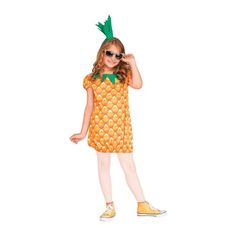 Look pretty as a pineapple this October! Whether attending costume parties or trick-or-treating, your little lady can now resemble an oh-so-cute island fruit when dressed in this girl's Halloween costume. Refreshing, sweet and colorful--this ensemble is all the things that make pineapples so popular. Just pair with yellow shoes, and she'll look cute enough to eat. Polyester. Includes: o Tunico HeadbandSpecial Shipping Information: This item ships separately from other items in your order. No P.O Pineapple Costume Diy, Pineapple Halloween, Pineapple Costume, Most Creative Halloween Costumes, Fruit Costumes, School Halloween Party, Kids Costumes Girls, Yellow Costume, Black Halloween Dress