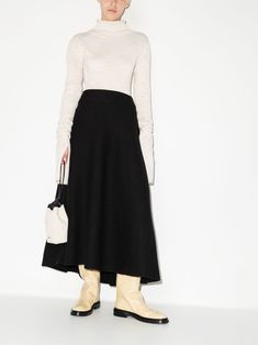 Jil Sander high-waisted A-line Skirt - Farfetch Wool Maxi Skirt, Jil Sanders, Basic Skirt, Jil Sander, Skirt Black, Black Wool, Sanders, A Line Skirt, Minimalist Fashion