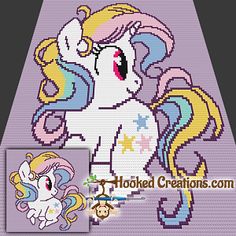 an image of a cross stitch pattern of a pony with stars on it's head