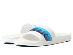 Quiksilver Rivi Slide - Men's Slide Shoes : White/White/Blue : From beach to backyard, hook your style up with the crucial comfort of the Quiksilver Rivi Slide sandals! Slides in a cushioned silhouette. Water-friendly soft TPR upper with comfortable microfiber liner. Ultra-soft Hydrobound footbed with anatomically correct contours for all-day comfort. Slip-resistant outsole offers grippy traction and long-lasting wear. Imported. Measurements: Weight: 6.6 oz Product measurements were taken using White Slides With Ortholite Insole For Summer, Beach Flip Flops, Synthetic Material, Lightweight Synthetic Flip Flops For Beach, Modern Sport Sandals With Removable Insole For Beach, White Slide Sport Sandals For Beach, Modern Beach Flip Flops With Textured Footbed, White Casual Flip Flops For Pool, Summer Slides With Branded Insole In Synthetic Material, Modern Sport Sandals For Beach With Textured Footbed