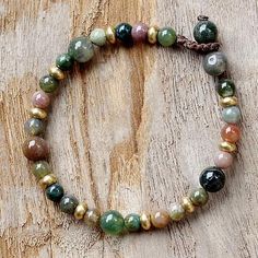 Agate and Brass Beaded Bracelet from Thailand Making Bracelets With Beads, Beaded Jewelry Bracelets, Beaded Bracelets Tutorial, Beads Bracelet Design, Handcrafted Bracelets, Handmade Brass, Bracelet Ideas, Agate Bracelet, Bead Jewelry