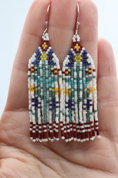 Bohemian Flower Beaded Earrings For Gifts, Dangle Flower Earrings With Tiny Beads As Gift, Dangle Flower Earrings With Tiny Beads For Gift, Summer Bohemian Beaded Flower Earrings, Spring Bohemian Beaded Flower Earrings, White Teardrop Bohemian Flower Earrings, White Bohemian Teardrop Flower Earrings, Bohemian Flower-shaped Beaded Earrings For Festivals, Bohemian Flower-shaped Beaded Earrings For Gifts