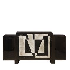 an art deco sideboard with marble and black wood in the shape of a letter m