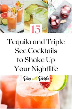 Collage of 4 tequila and triple sec cocktails. Taquilla Cocktail Recipes, Margarita Recipes Without Triple Sec, Tequila And Triple Sec Drinks, Tequila Triple Sec Drinks, Triple Sec Drinks Recipes, Cocktails With Triple Sec, Drinks With Triple Sec, Taquilla Cocktails, Triple Sec Drinks