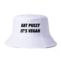 "Vegan" Bucket Hat -TENSHI™ STREETWEAR White Bucket Hat With Letter Print, Funny Letter Print Summer Hats, Letter Print Bucket Hat, Cotton Bucket Hat With Letter Print, Baddie Accessories, Funny Bucket Hats, Bucket Hat Fashion, Harajuku Men, Bucket Hat White