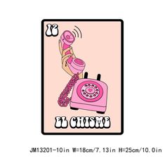 a pink phone with the words la chistee on it and an image of a woman