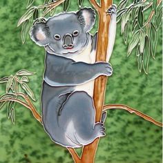 a painting of a koala on a tree branch