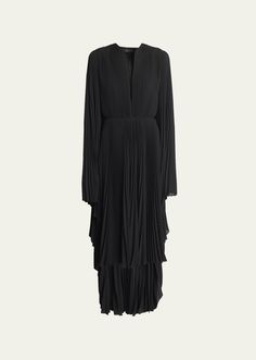 Find BALENCIAGA Plunge Pleated Midi Dress With Cape Back on Editorialist. Balenciaga pleated midi dress features a cape-style backing V-neckline; plunge Long sleeves; elongated past wrists Full length A-line silhouette Polyester/nylon/polyamide/elastane Made in Italy Formal Pleated Draped Maxi Dress, Pleated Draped Maxi Dress For Formal Occasions, Formal Pleated Draped Dress, Formal Pleated Pre-draped Dress, Draped Pleated Midi Dress For Gala, Draped Midi Dress With Pleats For Gala, Luxury Long-sleeved Pleated Dress, Pleated Draped Dresses For Workwear, Cape Dresses