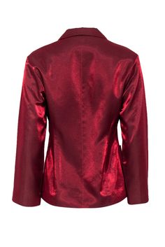 Go flashy and fab for the office with this Jil Sander blazer! This professional staple is given a hint of glam with a super shiny design in a rich brick red hue. Perfect for standing out at that next big meeting or networking event! Layer over a ruffled blouse and sleek slacks for one bold boss lady ensemble! Size M (EU 38) Shell: 88% Viscose, 12% Nylon Lining: 60% Cupro, 40% Silk Made in Italy Front button-up closure Lined Collared neckline Patch pockets on front of waist and left side of bust Elegant Burgundy Blazer For Party, Elegant Burgundy Party Blazer, Chic Red Blazer For Formal Occasions, Evening Blazer For Fall, Fitted Burgundy Blazer For Work, Red Tailored Evening Blazer, Tailored Red Evening Blazer, Elegant Red Outerwear For Night Out, Burgundy Long Sleeve Blazer For Party