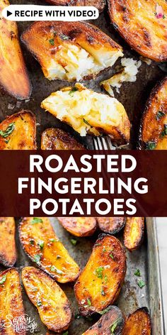 roasted fingerling potatoes with text overlay