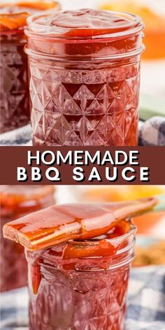 homemade bbq sauce in a mason jar with text overlay that reads homemade bbq sauce