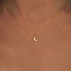 Dainty Moon Necklace, Single Diamond Necklace, Moon Necklace Gold, Boho Layering, Gold Necklace Simple, Small Necklace, Gold Necklace Designs