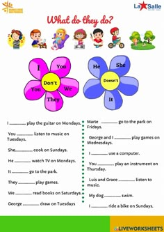 an english worksheet for children to learn how to say what do they do?