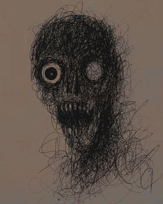 a black and white drawing of a creepy face