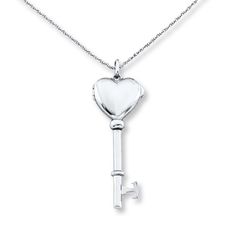 An enchanting spin on the classic locket design, this sterling silver necklace for her is shaped like a key with a heart locket at the top. The pendant sways from an 18-inch cable chain that secures with a spring ring clasp. Tiffany Lock And Key Necklace, Key Locket Necklace, Key Locket, Sterling Silver Locket Necklace, Couple Tattoos Unique, Locket Design, Necklace For Her, Kay Jewelers, Dainty Bracelets