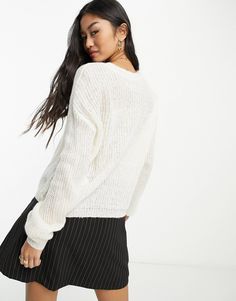 JDY sweater with puff sleeves in cream | ASOS White Trendy Sweater With Ribbed Cuffs, Trendy White Sweater With Ribbed Cuffs, Trendy White Cropped Sweater With Ribbed Cuffs, White Crew Neck Soft Knit Cardigan, White Chic Crew Neck Cardigan, Chic White Crew Neck Cardigan, White Relaxed Fit Winter Cardigan, White Trendy Cardigan With Ribbed Cuffs, Trendy White Cardigan With Ribbed Cuffs