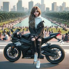 a woman sitting on top of a motorcycle