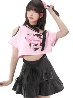 ❤Off-the-shoulder strap T-shirt + denim skirt + star denim pants❤
This item will take 2-3 weeks to ship. Interesting References, Y2k Makeup, Style Kawaii, Aesthetic Outfit Ideas, Kawaii Fashion Outfits, Figure Poses, Dream Style, Black Choker, Body Poses