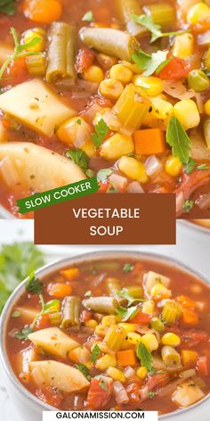 two pictures showing different types of vegetable soup