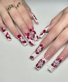 Two Hand Different Color Nails, Nails For Red Hair, White Hibiscus Nails, Old School Nail Designs 90s, 200s Nails, White On White Nails