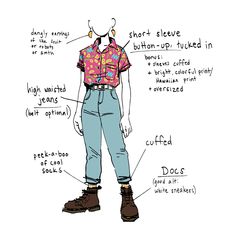 a drawing of a person wearing jeans and a short sleeved shirt with words written on it