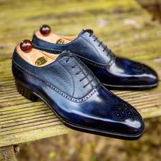 Handmade Blue Patina Leather Dress Shoes on Storenvy Blue Leather Cap Toe Oxfords, Blue Cap Toe Dress Shoes With Leather Lining, Blue Leather Business Shoes With Leather Lining, Blue Leather Shoes With Leather Lining For Business, Business Blue Leather Shoes With Leather Lining, Blue Leather Wingtip Oxfords, Blue Wingtip Oxfords With Leather Lining, Elegant Blue Dress Shoes With Leather Lining, Blue Leather Closed Toe Oxfords