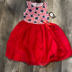 Size Nine, Brand New With Tags, Beautiful Dress. Casual Blue Dress For 4th Of July, Blue Patriotic Cotton Dress, Blue Cotton Patriotic Dress, Patriotic Blue Cotton Dress, Blue Patriotic Spring Dress, Fun Red Dresses For Playtime, Patriotic Blue Sleeveless Dress, Patriotic Sleeveless Dress For Spring, Red Patriotic Dress For 4th Of July